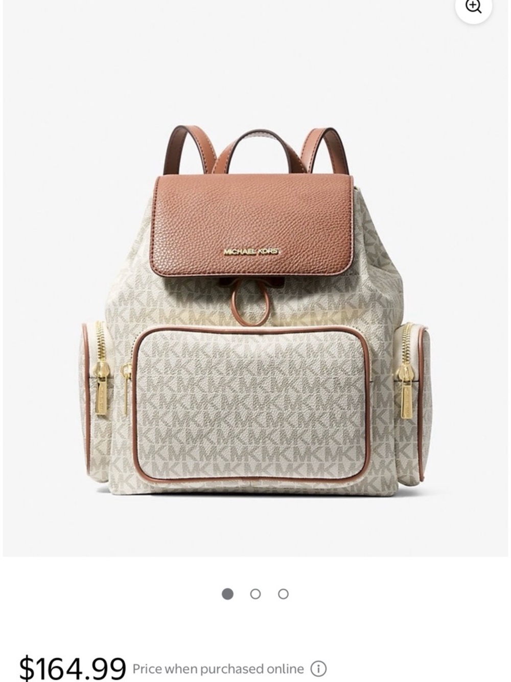 Michael Kors Beige MK Logo Backpack with Brown Trim